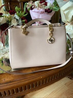 Michael Kors Blush Saffiano Leather Satchel with Gold-Tone Charm